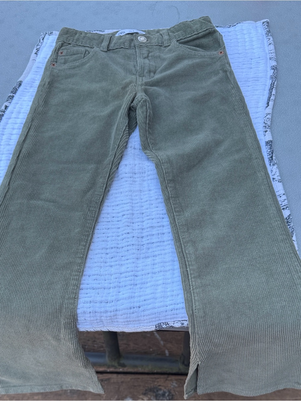 Zara Olive Green Corduroy Flared Kids Pants